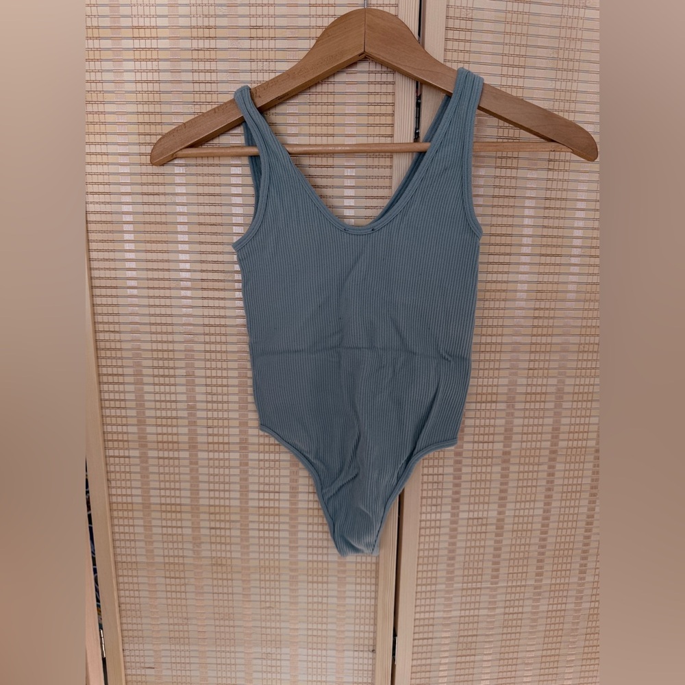 Zara Ribbed Top in Muted Blue - Picture 2 of 3